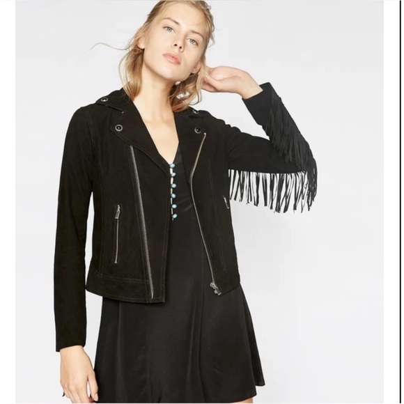 The Kooples Fringed Goat Leather Moto Jacket black suede - Picture 6 of 16